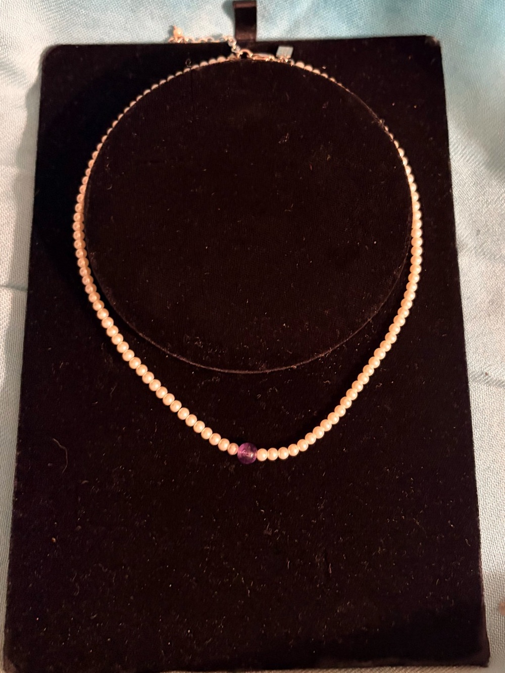Tommy Hilfiger Glass Delicate Pearl  Necklace with Purple Amethyst Bead